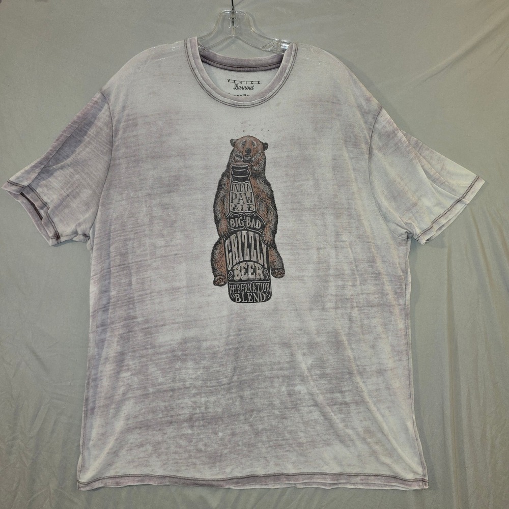 Lucky Brand Venice Burnout T-Shirt XXL Mens Grey Grizzly Beer India Paw Ale
